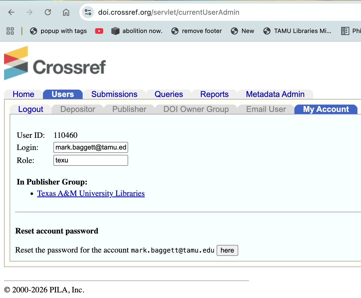 An Image Showing How Roles are Displayed in the Crossref Admin Portal