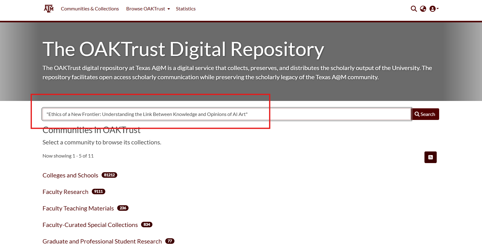 Searching an item in the repository