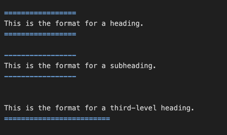 Screenshot of heading formatting