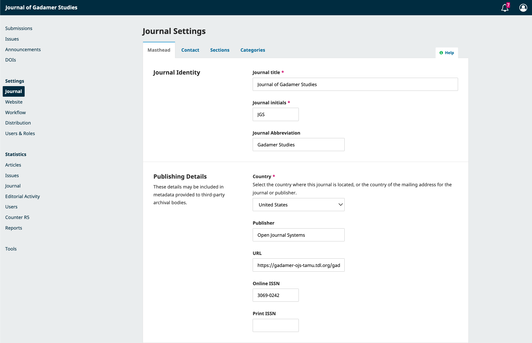 An Image Showing OJS Publishing Details