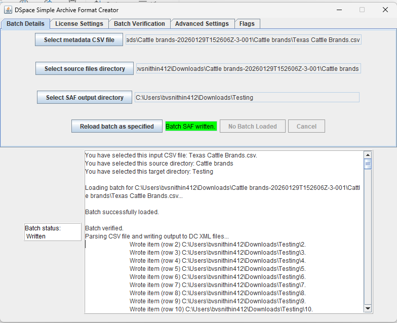 SAFCreator Finish Screen