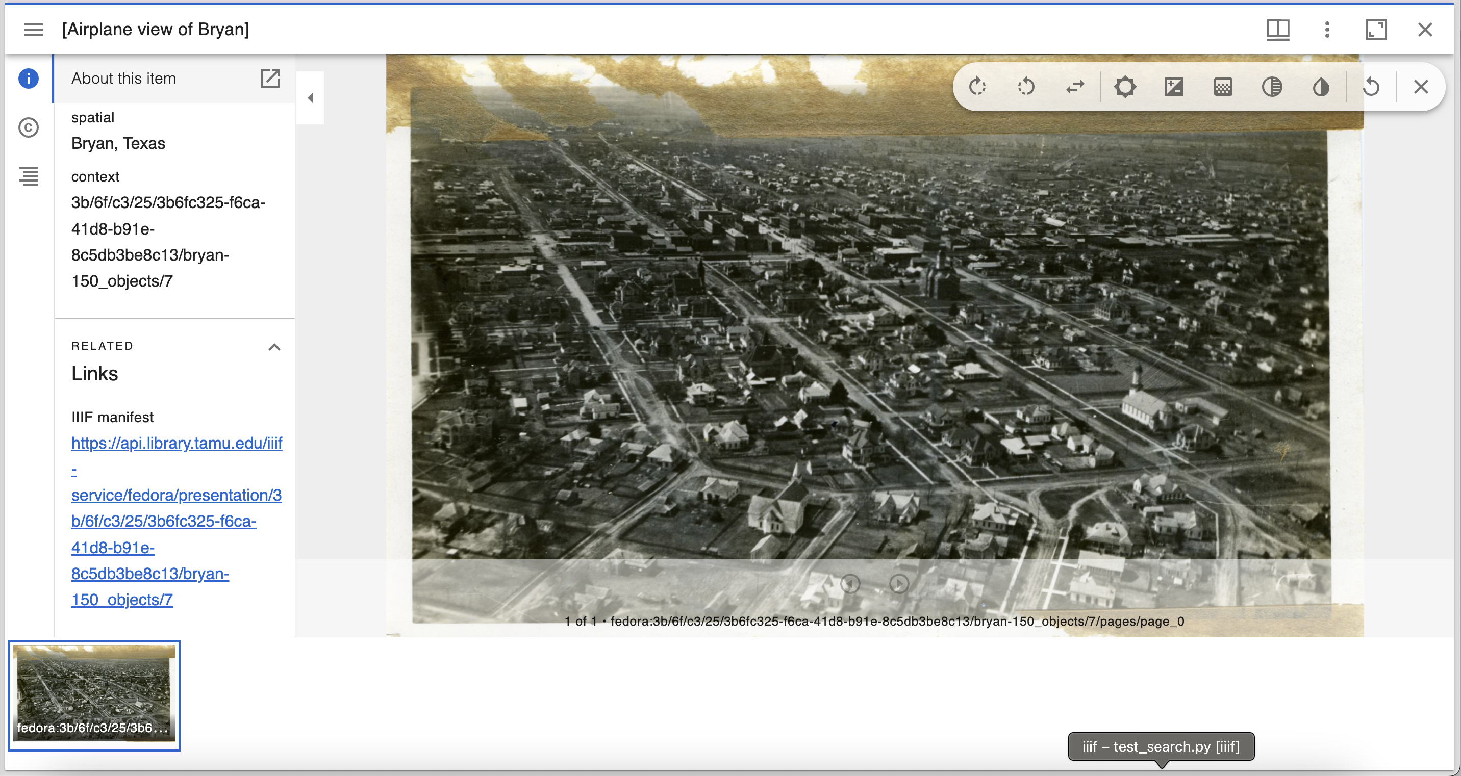 Screenshot of Spotlight Mirador with IIIF Link