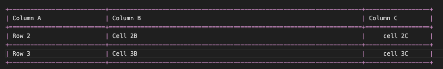 Screenshot of code to add a table.
