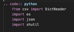 Screenshot of code block format